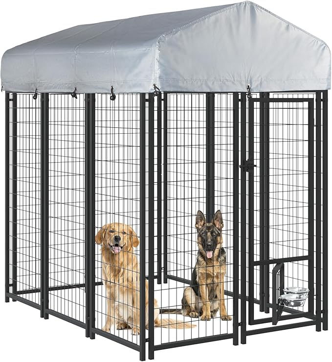 LEMBERI 6x4x6 FT Outdoor Dog Kennel for Large Dogs, Heavy Duty Welded Wire Steel Dog Playpen Fence with Secure Lock, Pet Pen with UV-Resistant Waterproof Roof Cover for Outside