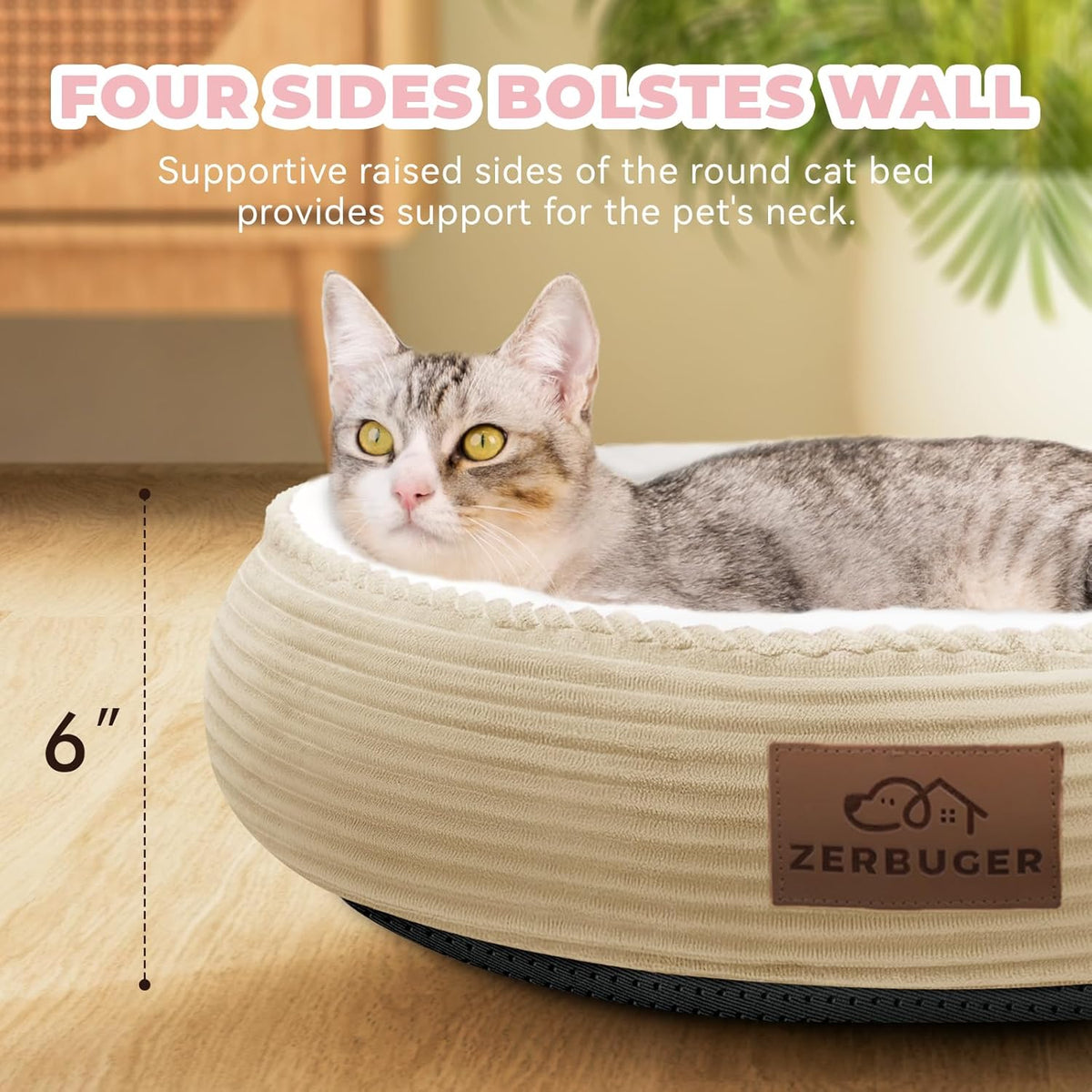 20in Camel Round Cat Dog Bed Gift for Large Medium Small Dogs Cats, Machine Washable Sleeping Sofa, Non-Slip Bottom Breathable Soft Calming Pet Cuddler for Indoor/Outdoor/Car/Cage