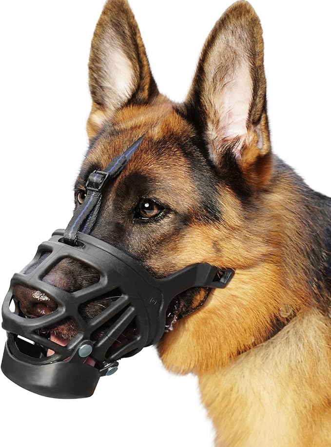 BARKLESS Basket Muzzle for Medium Dogs, Humane Muzzle to Prevent Biting and Scavenging, Snap-on Treat Cover Helps Dogs Acclimatize Mouth Cover, Adjustable Mouth Guard for Positive Training, Grooming