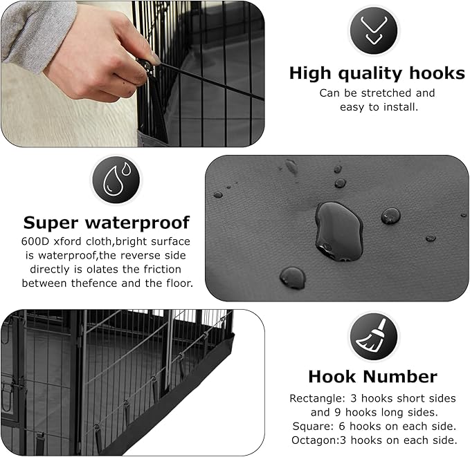 PJYuCien Dog Playpen Bottom Pad, Fits 32 Inch Width 8 Panels Regular Octagon Metal Exercise Pet Playpen, Black (Note:Playpen Not Included)
