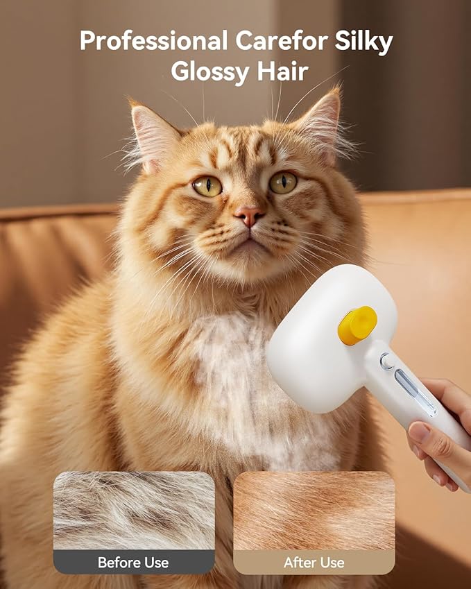 ROJECO 3-in-1 Pet Steam Brush for Cats&Dogs-Pet Spray Hair Removal Detangling Comb with Adjustable Mist,Handheld Deshedding Grooming Tool for Long/Short Hair,Massage Brush & Shedding Control,Cordless