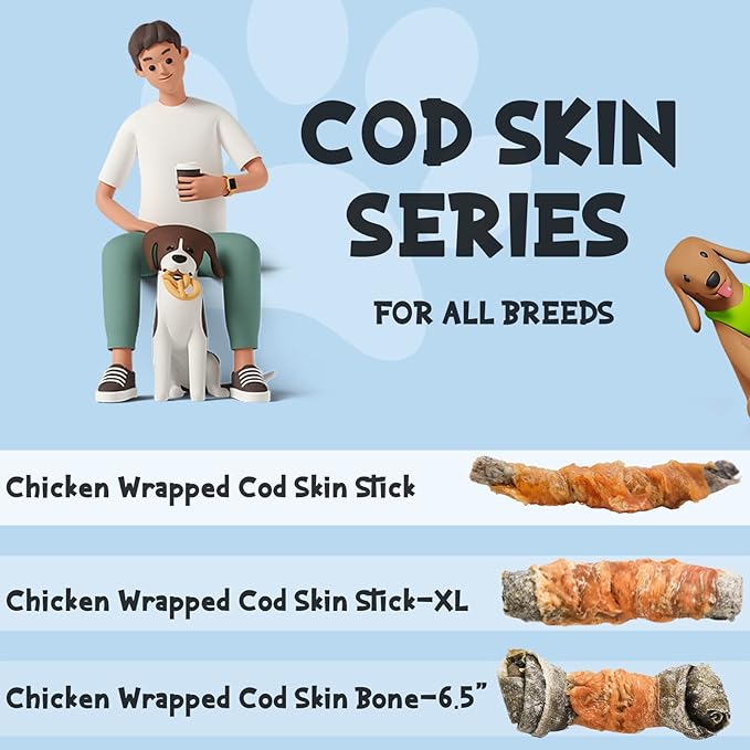 ASMPET Dog Treats Chews, Chicken Wrapped Cod Skin Knotted Bones Rawhide-Free & Grain-Free for Small Medium Large Breeds