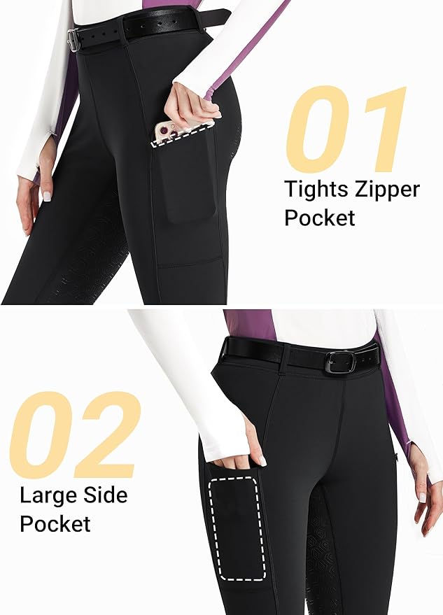 FitsT4 Sports Women's Fleece Lined Bootcut Horse Riding Pants Winter Full Seat Riding Tights with Pockets Equestrian Breeches