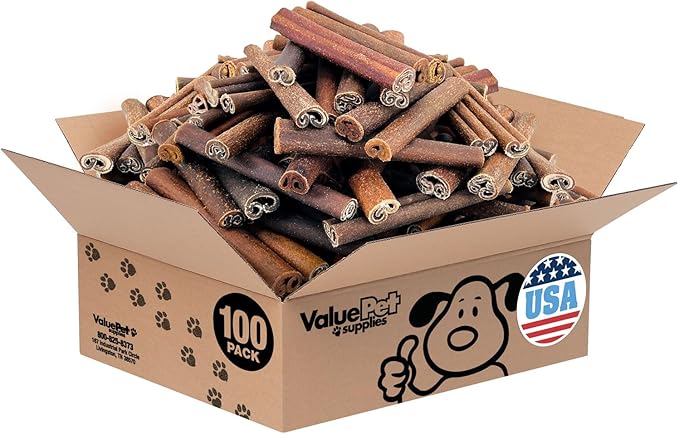 ValueBull USA Collagen Sticks for Dogs, 6 Inch Jumbo Chews, Natural Long-Lasting Dog Treats, 100 Count Bulk Pack - Promotes Joint, Skin & Coat Health with Glucosamine and Chondroitin