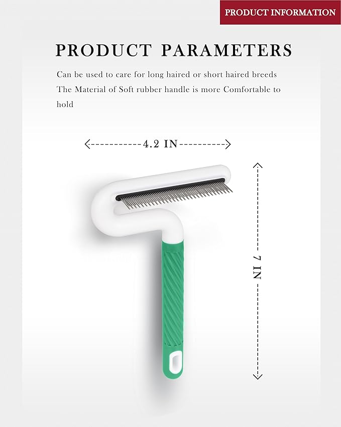 Pet Flea Comb for Dogs & Cats - Grooming Tool with Long & Short Steel Teeth, Safely Removes Tangles and Knots, Gentle Detangling Brush for Pet Hair (TG2043)(Green)