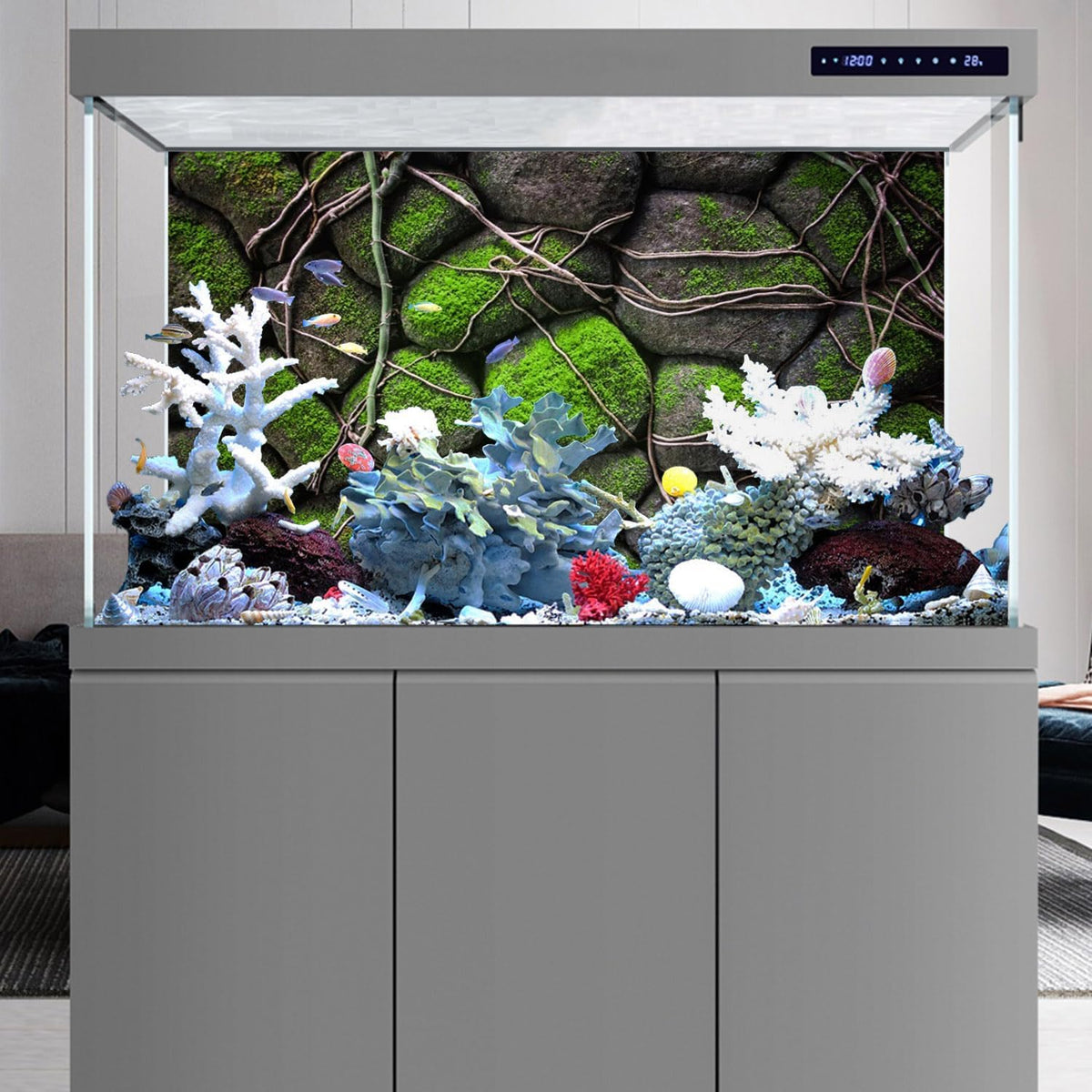 AWERT 48x24 inches Stone Aquarium Background Rock Fish Tank Background Rocky Terrarium Background Vinyl