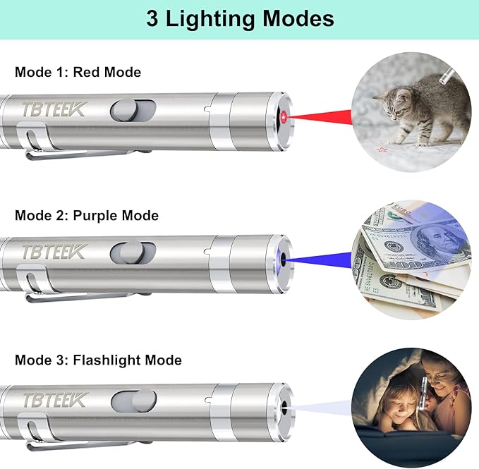 TBTeek Cat Toys, USB Rechargeable Kitten Toy, 3 Light Modes & 5 Adjustable Patterns, Portable Interactive Pet Dog Cat Mouse Toy for Fun Chase Play Exercise