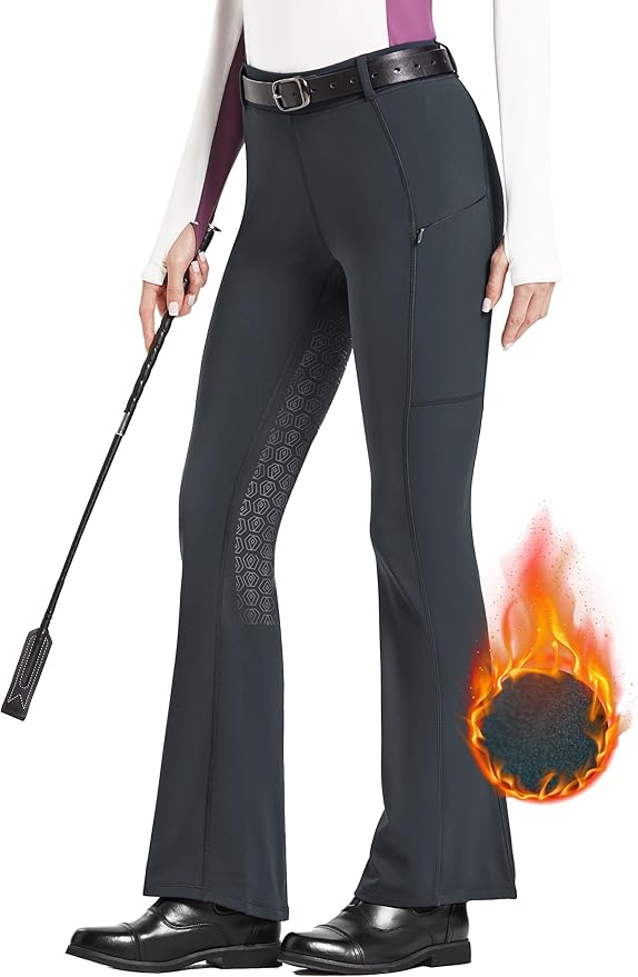 FitsT4 Sports Women's Fleece Lined Bootcut Horse Riding Pants Winter Full Seat Riding Tights with Pockets Equestrian Breeches