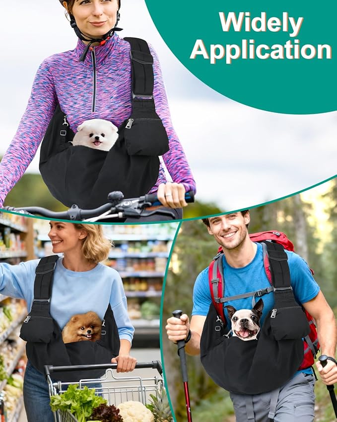 Pet Carrier Sling for Small Dogs and Cats, Dog Carrier Sling with Adjustable Thick Padded Shoulder Strap and Pocket, Hands Free Puppy Carrier Purse for Travel or Everyday Use