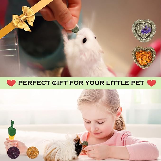VESPRO Bunny Toys, 21PCS Rabbit Chew Toys for Teeth, Guinea Pig Natural Treats, Timothy Hay Sticks for Chinchillas Hamsters Rats, Small Animals Teeth Grinding