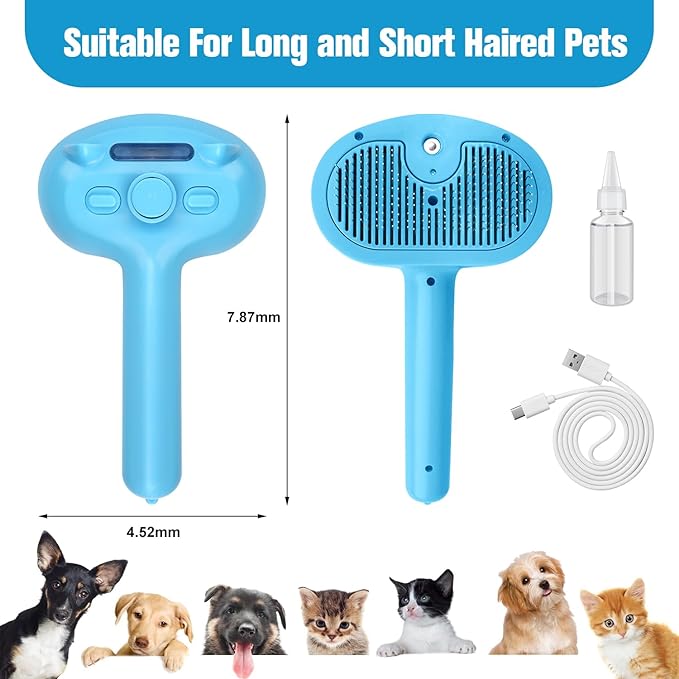 Pet Steam Brush for Dog,Gentle Cat & Dog Brush for Shedding Self-Cleaning Cat Brushes for Indoor Cats Spary Pet Hair Removal Tool for Massage,Grooming Dog Brush for Short&Long Haired Dogs Blue