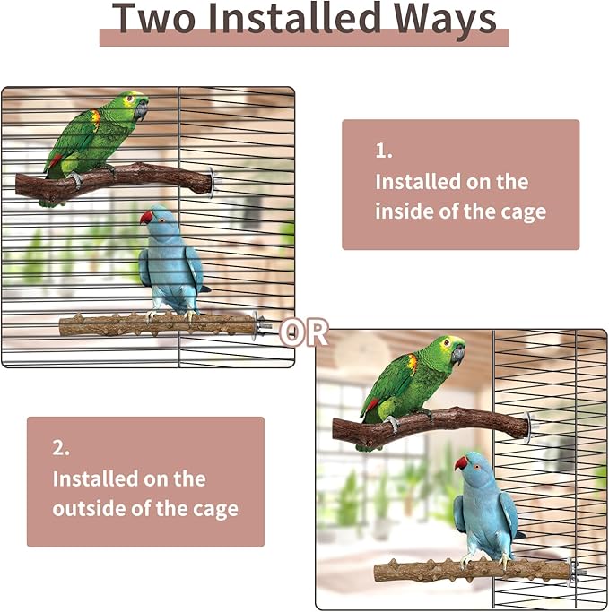 Bird Perches, 5pcs Natural Wood Birds Stand Branch, Bird Perch Chewing Stick Cage Accessories Parrot Climbing Standing Branches Paw Grinding Fork Sets for Cockatiels Ringneck Parrots