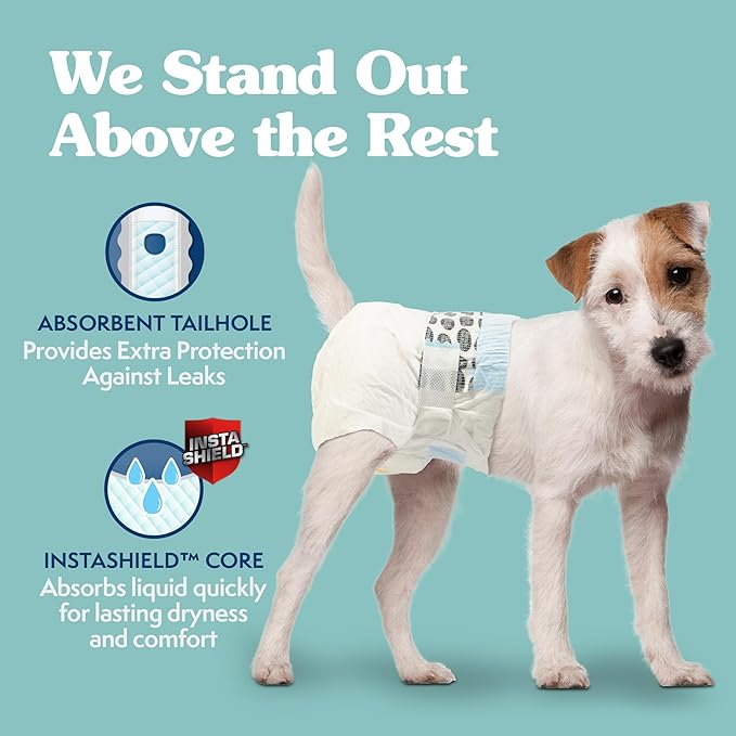 Simple Solution Female Dog Diapers – Disposable Diapers for Potty Training, Incontinence, and Heat Cycle Protection – Leak-Proof Fit for Small Dogs, 12–19 Inch Waist – 30 Count
