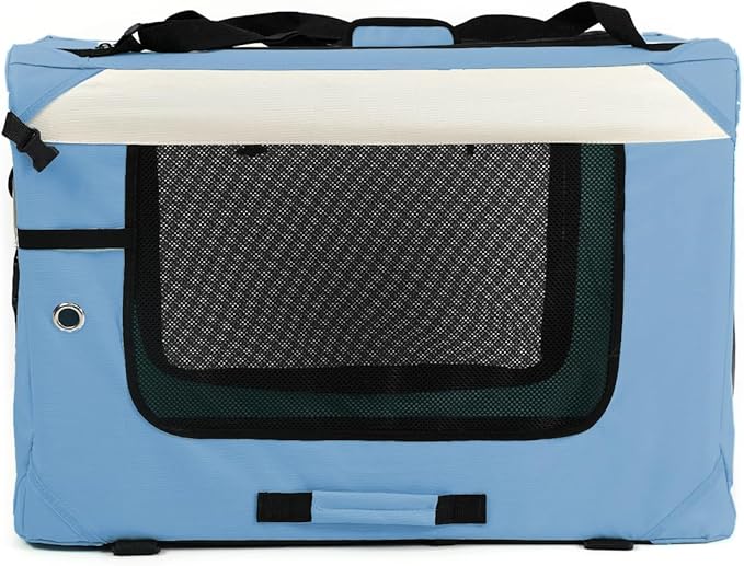 Large Cat Carrier Collapsible Travel Dog Crate Portable Soft-Sided Pet Kennel with Super Soft Warm Plush Pillow for Indoor and Outdoor 20x14x14in,Sky Blue