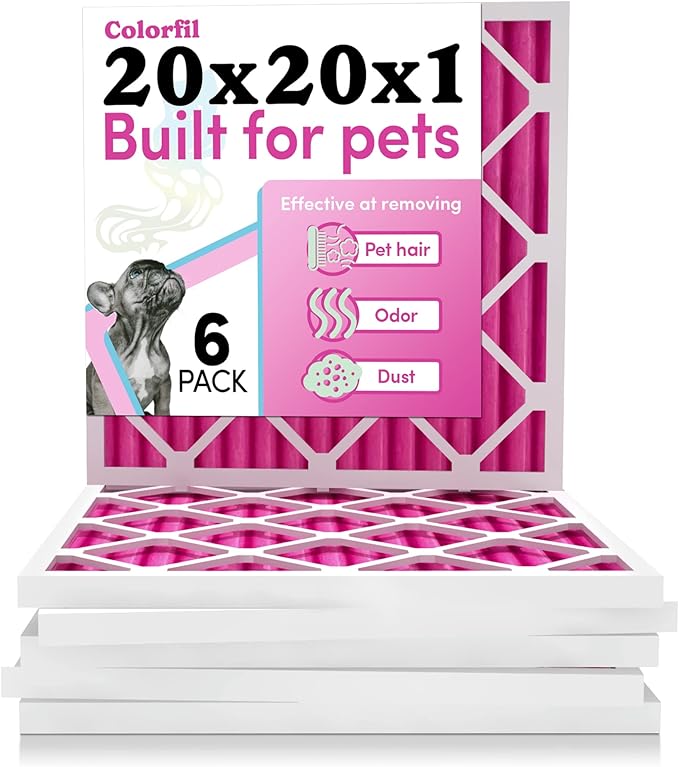 Colorfil 20x20x1 Air Filter (6-Pack) | Made in the USA | Color Changing | Remove Cat and Dog Odor | MERV 8 for Pet Hair Dander and Dust | 19.5"x19.5"x0.75" Exact Size