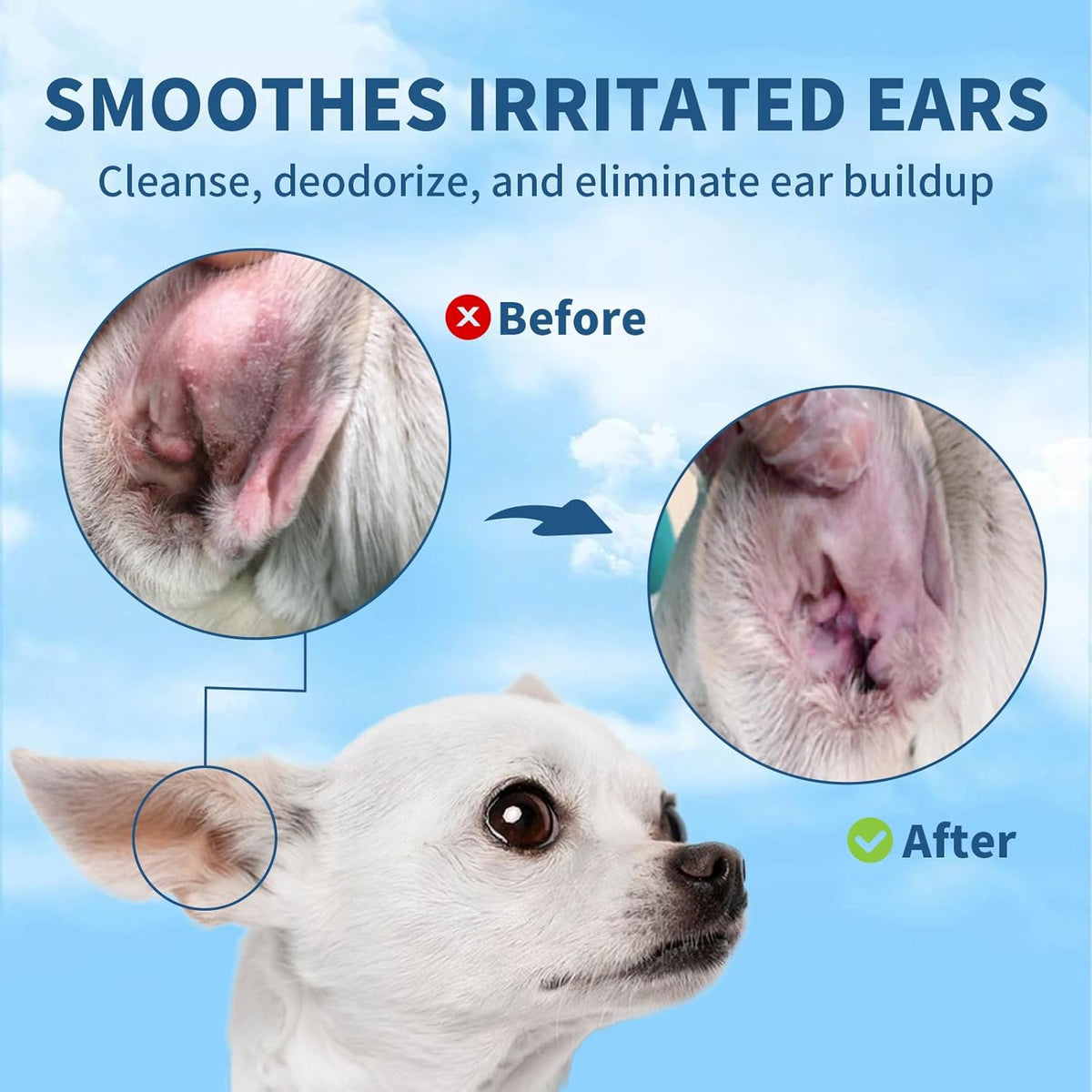 Tris Flush Cat & Dog Ear Cleaner - Dog Ear Infection Treatment with PHMB, Removes Wax, Odo, Gentle & Hypoallergenic, with 20 Cotton Qtips, 4 Fl oz
