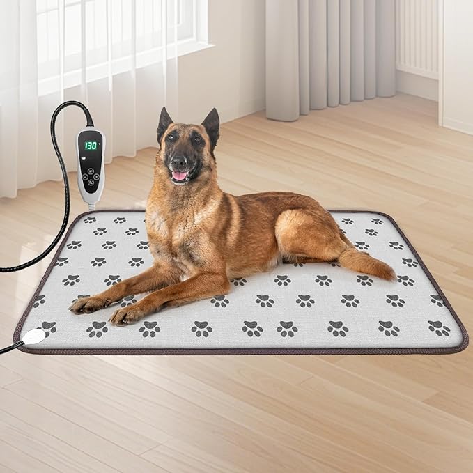 Extra Large Dog Heating Pad 47x30 in with Smart Thermostat Switch and Power Line Protection Tube,Obtained MET and UL Dual Certification,Waterproof Pet Heating pad-Paw Print
