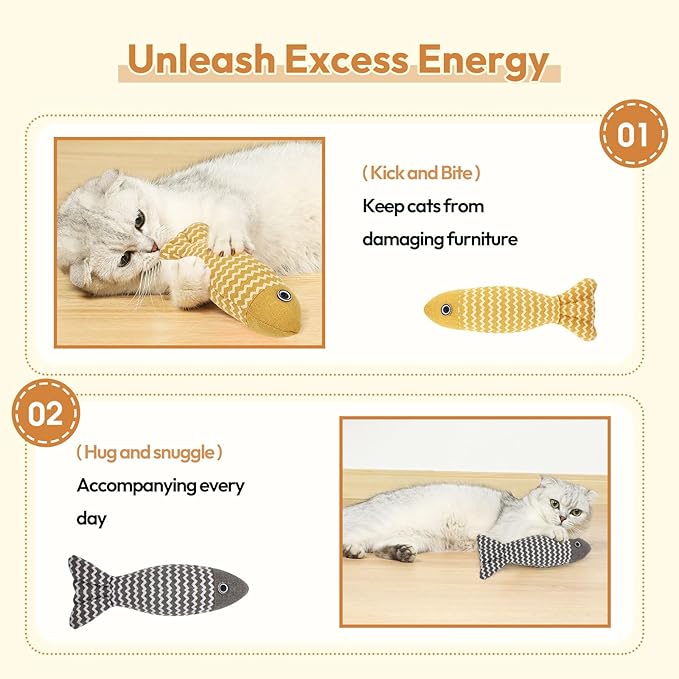 2 Pcs Catnip Toys Fish, Self Play, Cat Toys for Indoor Cats and Kitten, Catnip Cat Toy, Interactive Kitten Exercise Kicker Toys for Indoor Cats 7.8 Inches for All Breeds