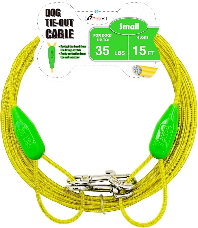 Petest 15ft Tie-Out Cable with Crimp Cover for Small Dogs Up to 35 Pounds