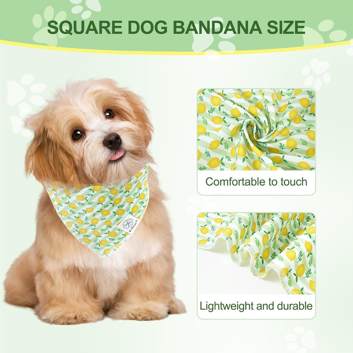 E-Clover Summer Lemon Dog Bandanas & Matching Scrunchie Set Green Stripe Dog Scarf Bibs Pet Bandana with Bow Tie for Small Dogs Puppy Owner Mom