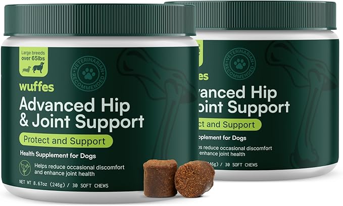 Wuffes Advanced Dog Hip and Joint Supplement with Glucosamine, Chondroitin, Omega 3, MSM, and Green Lipped Mussel, 120 Pork Flavored Chews for Small Dog Breeds