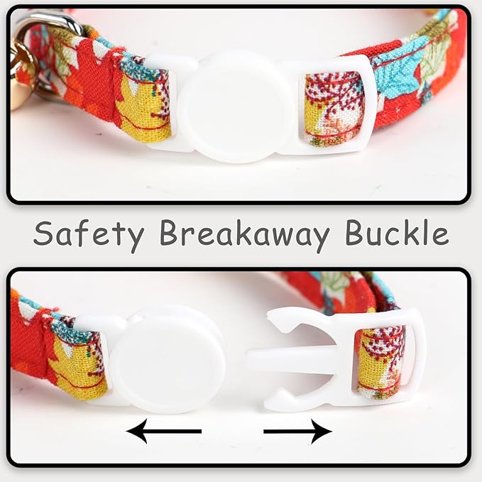 Unique style paws 2 Pack Kitten Collar Breakaway with Bell & Pendant, Adjustable Safety Cat Cotton Collars for Girl Boy Cats and Small Pets