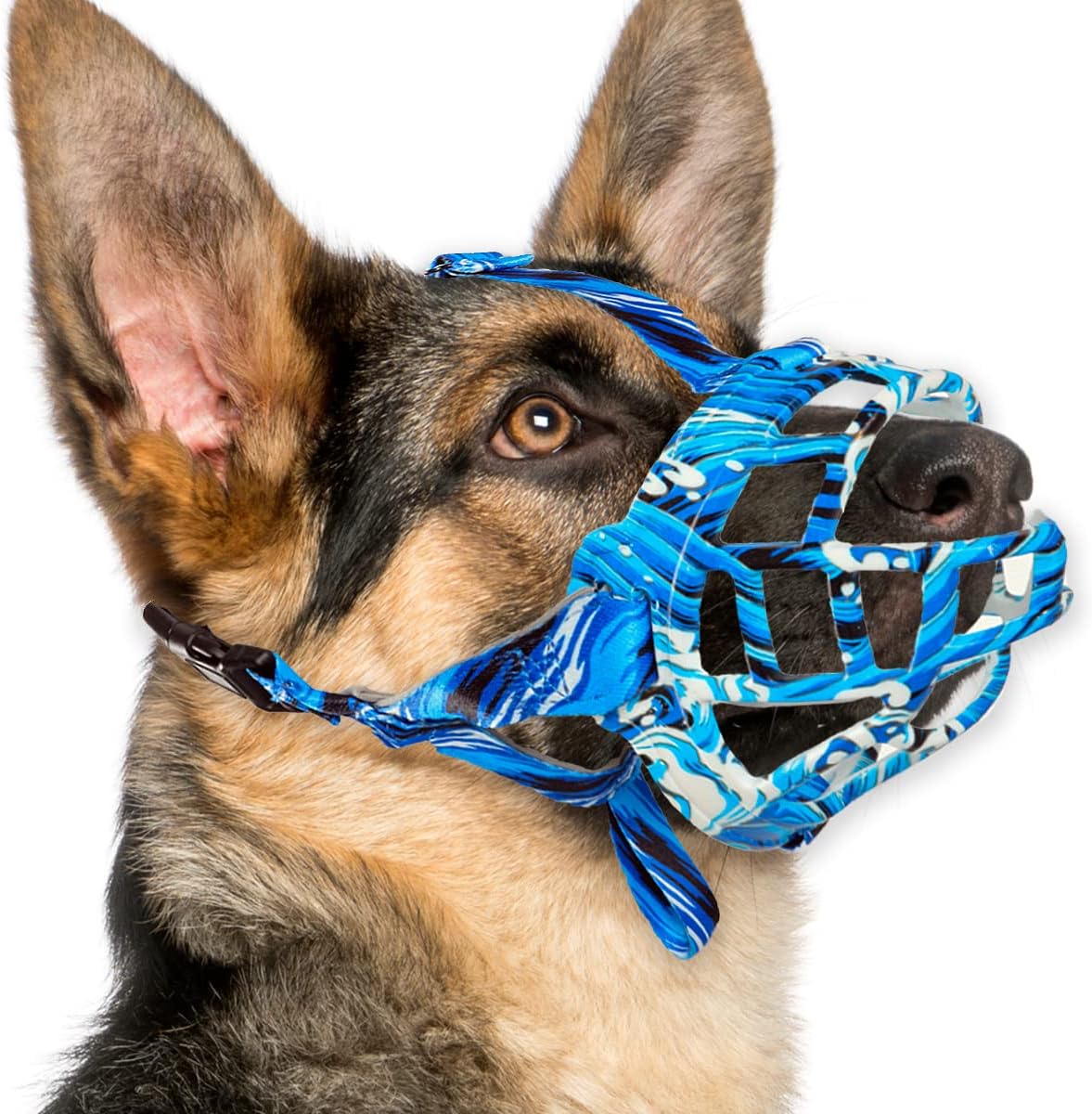 BARKLESS Dog Muzzle, Silicone Basket Muzzle for Small Medium Large Dogs, Soft Cage Mouth Cover Prevent Biting Chewing, Allow Drinking Panting, Suitable for German Shepherd
