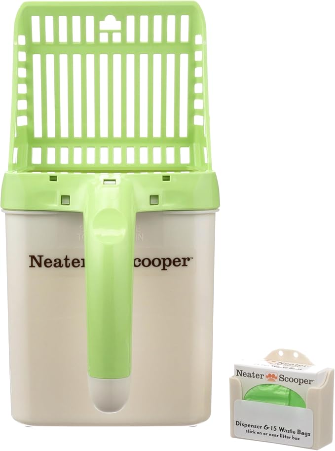 Neater Pet Brands Neater Scooper Standard Cat Litter Scoop, 15 Refill Bags – Mess-Free Cat Litter Scooper with Bag, Spill-Proof Kitty Box Sifter, Bin Doubles as Scoop Holder, For Single-Cat Households