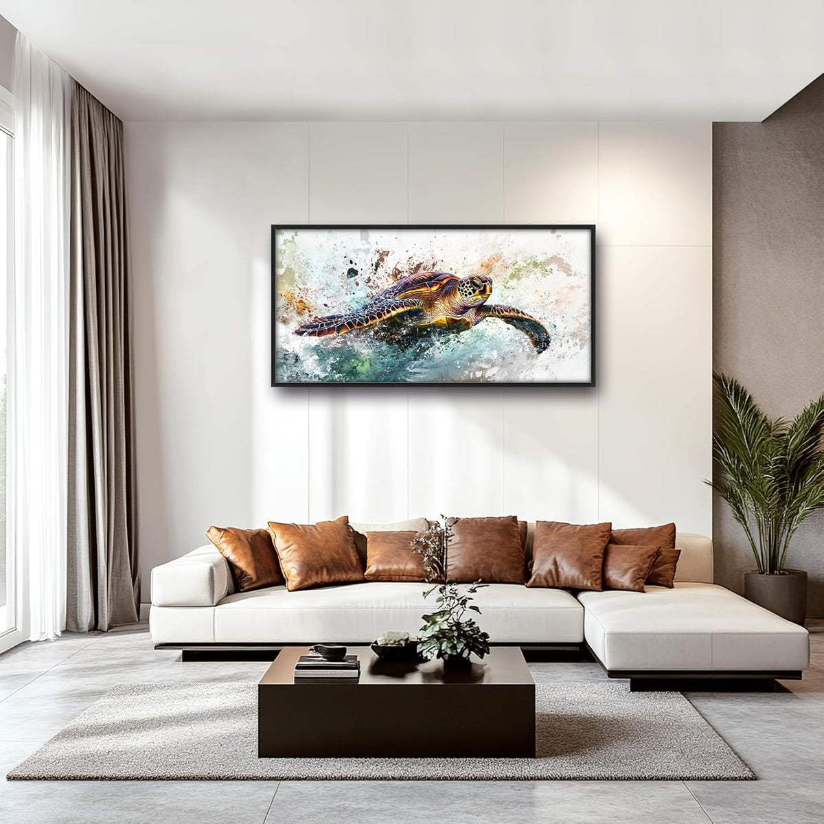 Extra Large Framed Sea Turtle Wall Art,Oversized Abstract Colorful Sea Nautical Wall Decor Pictures for Living Room,Canvas Print Painting Modern Artwork Bedroom Office Bathroom Home Decor 60L x30W