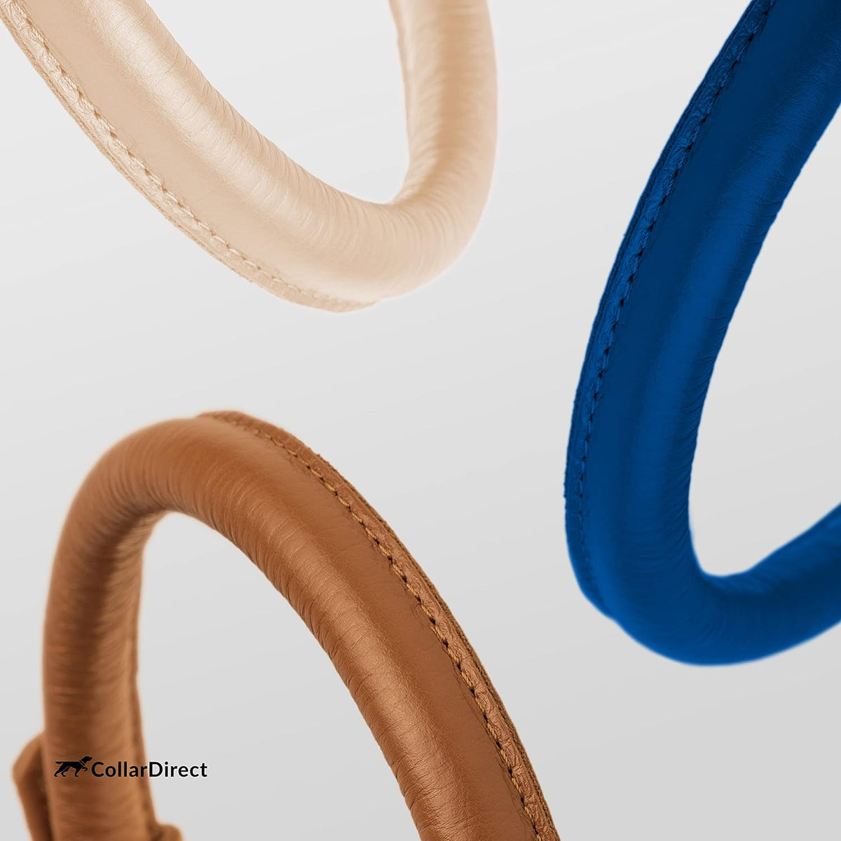 CollarDirect Rolled Leather Dog Collar, Soft Padded Round Puppy Collar, Handmade Genuine Leather Collar Dog Small Large Cat Collars 13 Colors (6-7 Inch, Deep Blue Textured)