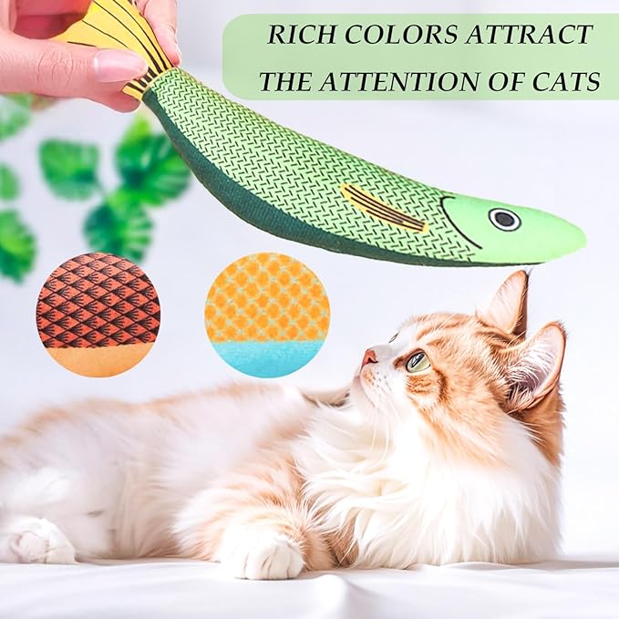 Cat Toys for Indoor Cats 9pcs Saury Fish Toy Catnip Toys Cats Interactive Toys Kitten Dental Gifts Cat Kicker Grass Stick Kitty Chew Plush with Bells