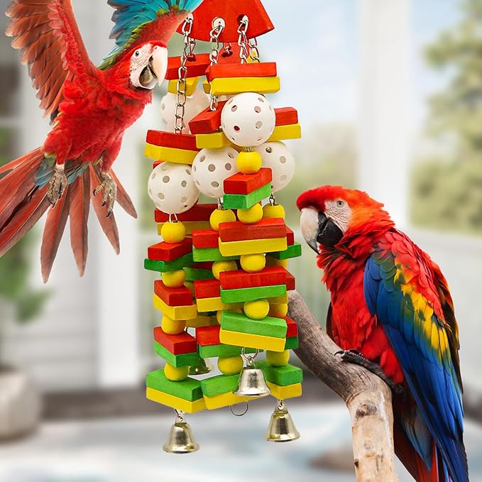 Bird Toys for Parrots Medium Large Bird Parrot Toy for Cockatoos, Cockatiels, Conure Parakeets Natural Wooden Chewing Toys