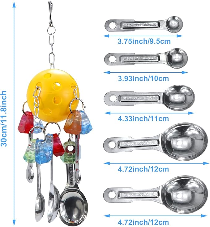 Litewoo Bird Chew Toy with Metal Spoons Ball Chewing Toy Hanging Swing for Parrot Macaw Cage Accessory
