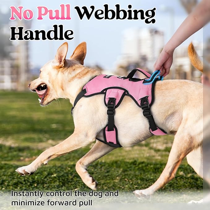 rabbitgoo Escape Proof Dog Harness Medium, Soft Padded Full Body Pet Harness, Reflective Adjustable No Pull Vest with Lift Handle and Leash Clip for Walking Hiking Training, Light Pink, M