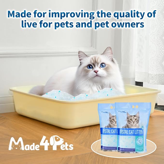 Made4Pets Cat Litter Crystals, Non Clumping Cat Litter Odor Control Kitty Litter Non Clumping No scooping Low Dust, Low Tracking, Lightweight, Dehydrates Waste,Cologne– 25.8 lbs (6 x 4.3 lb Packs)