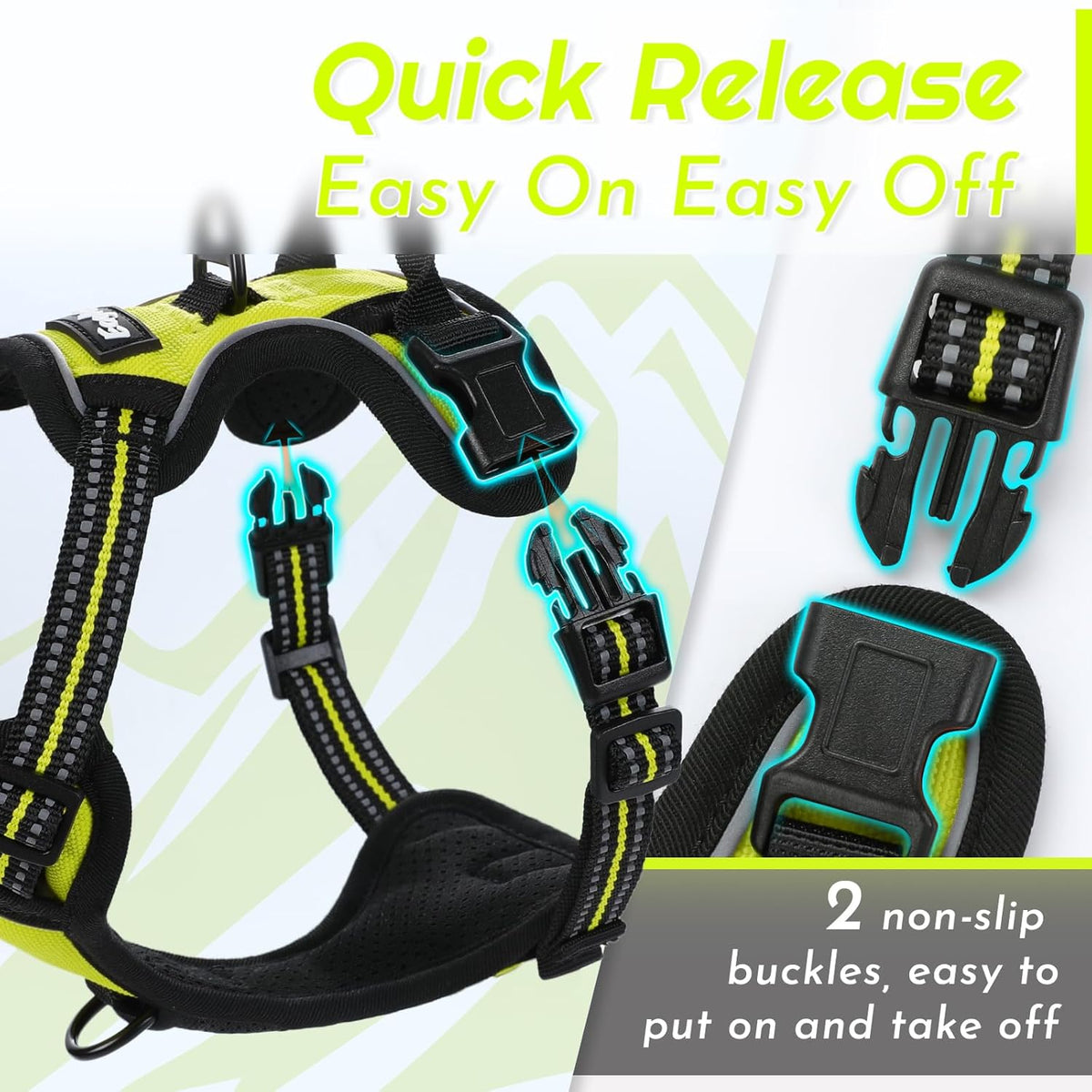 Eagloo Small Dog Harness No Pull, Service Vest with Reflective Strips and Control Handle, Adjustable and Comfortable for Walking, No Choke Pet Harness with 2 Metal Rings, Green, XS