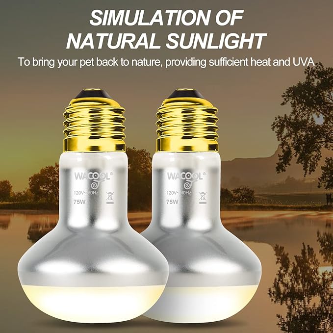 WACOOL 4 Pack Heat Lamp Bulbs for Reptiles, 75W Intense Basking Spot Lights, Simulate Daytime Sunshine Heat Bulbs, UVA Daylight