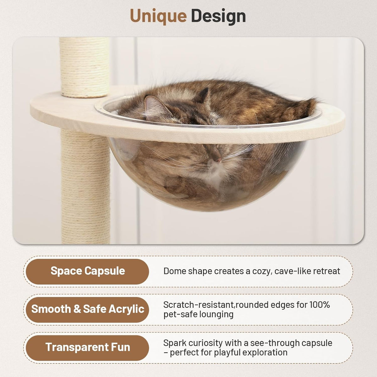 Heavy Duty Cat Tree with Scratching Post,Capsule,Basket,and Bed Modern Tall Cat Condo for Indoor Large
