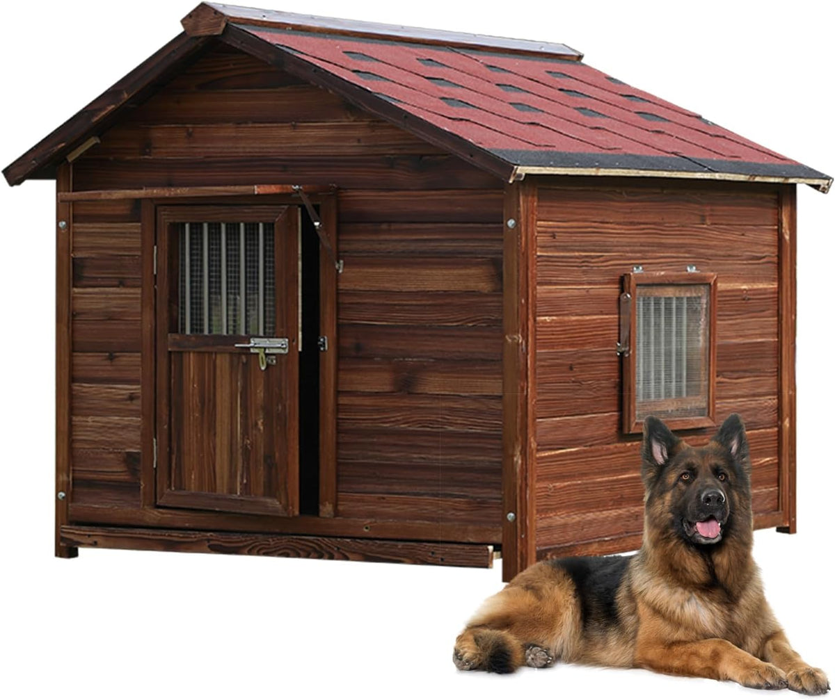 Extra Large Wooden Dog House Outdoor, Waterproof Heavy Duty Dog House Outside with Door and Adjustable Window, Large Outdoor Pet Kennel, 6XL