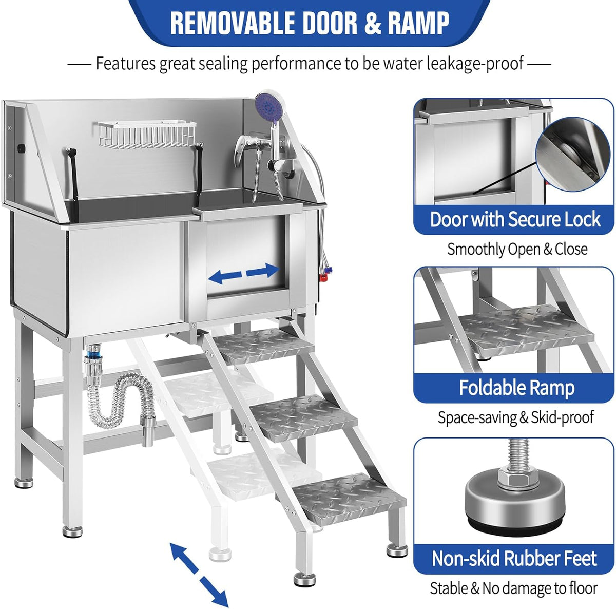 Professional Dog Washing Station, Stainless Steel Dog Bathing Station, Dog Wash Station, Storage Drawer, Upgrade Parts, Home, Commercial,34" R-RAMP