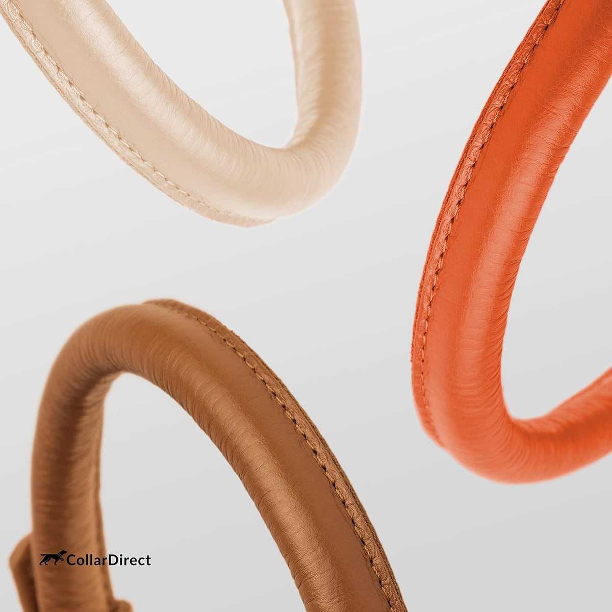 CollarDirect Rolled Leather Dog Collar, Soft Padded Round Puppy Collar, Handmade Genuine Leather Collar Dog Small Large Cat Collars 13 Colors (8-11 Inch, Orange Textured)