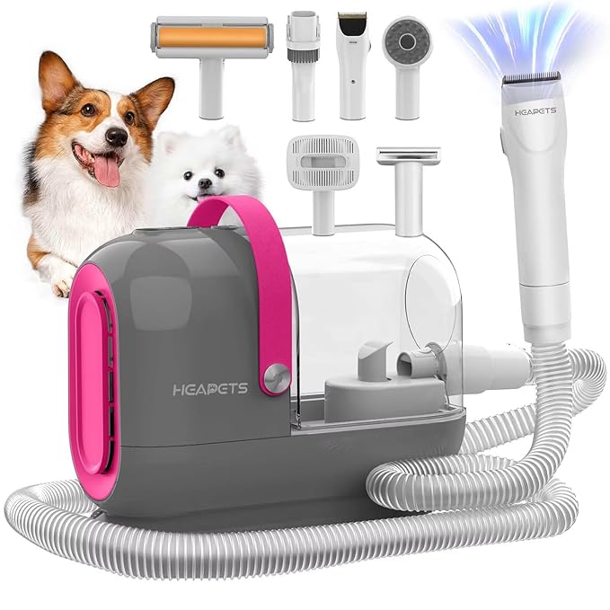 Dog Grooming Vacuum Kit - 3L Vacuum with 7 Tools, Low Noise Electric Clipper and Brush for Pet Shedding at Home, Gray