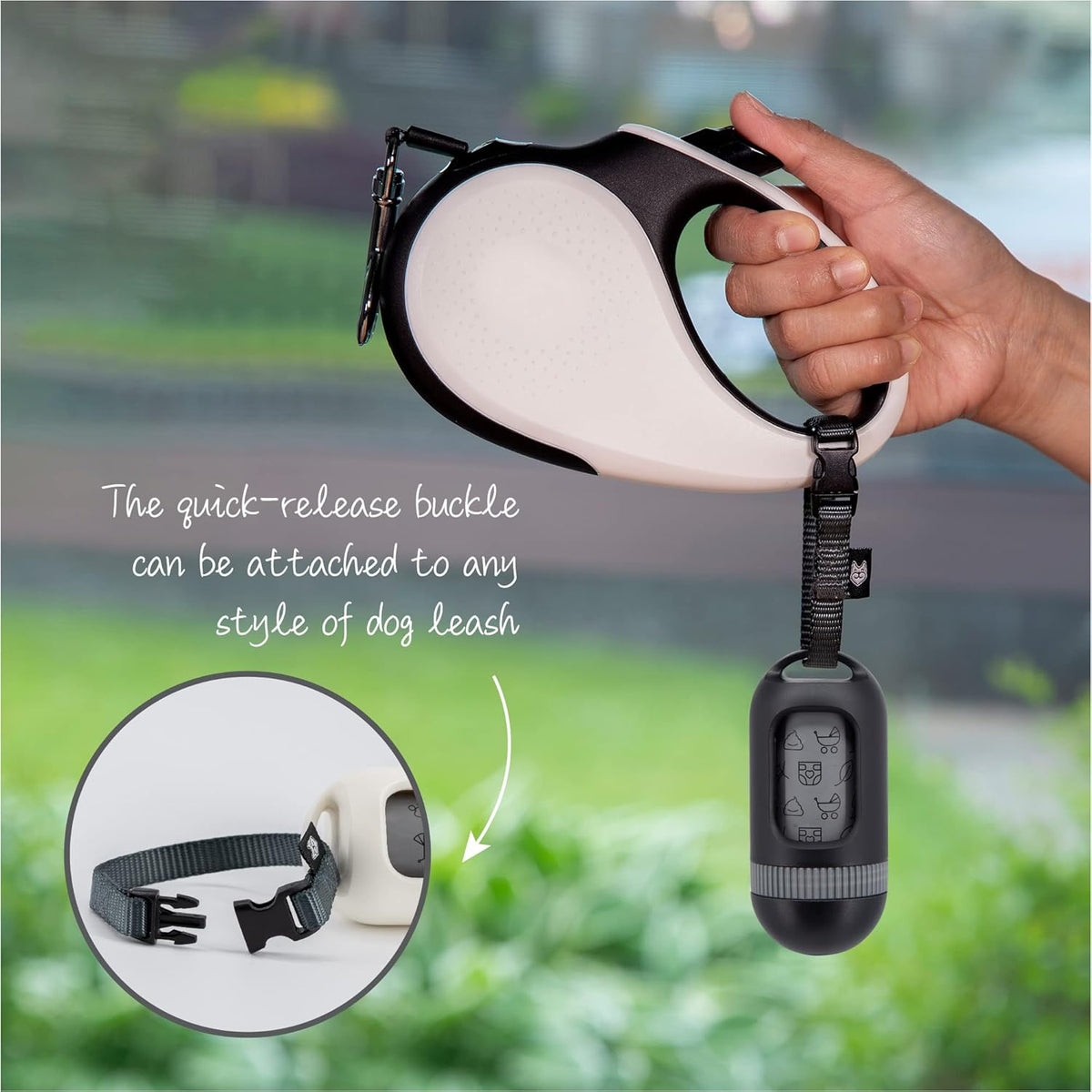 SVD.PET Dog Poop Bag Dispenser, Retractable Waste Bag Fits Any Dog Leash, Leak-Proof Waste Bags, Poop Bag Holder, Doggy Walking Accessory (Black)