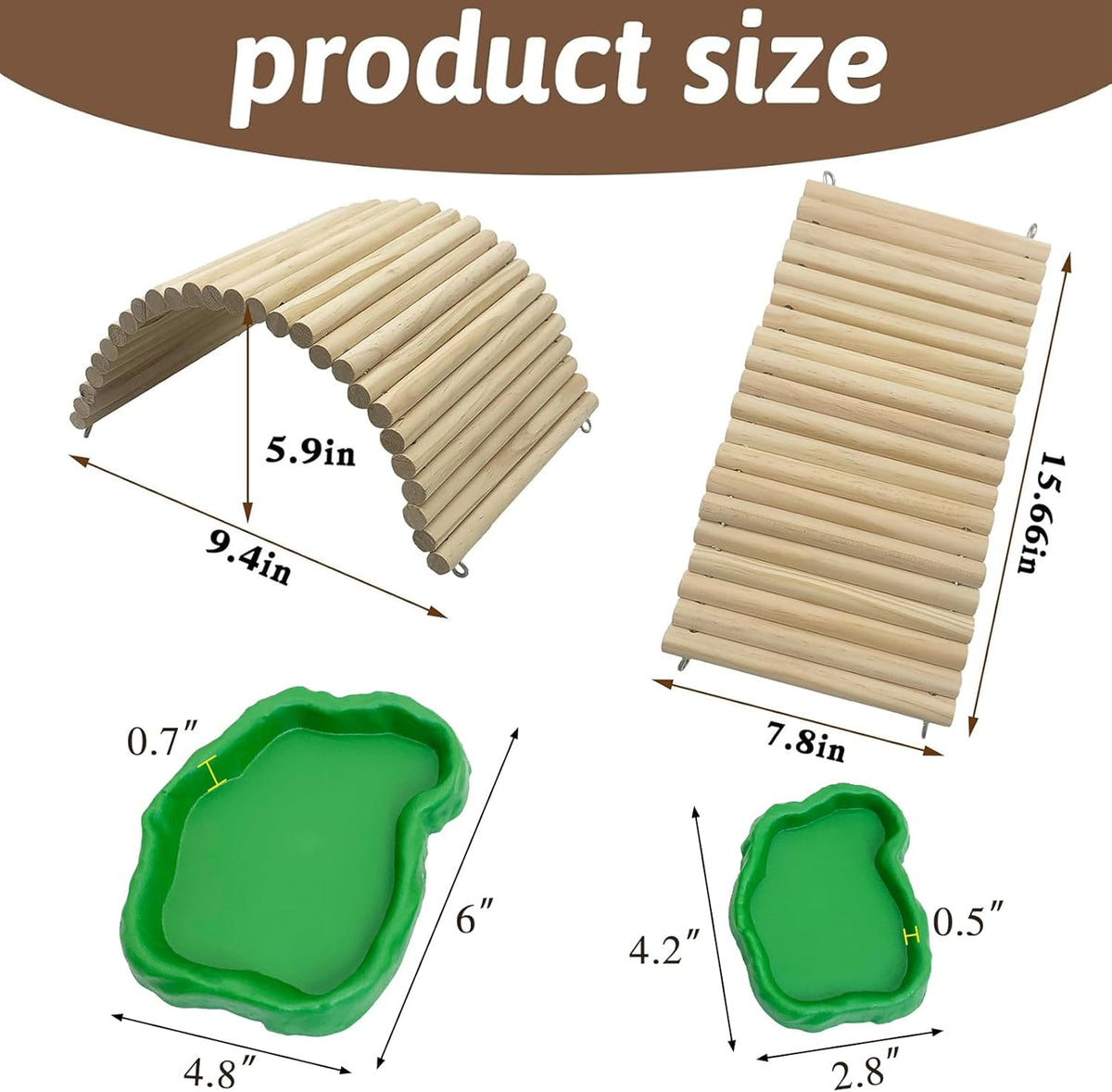 Hamiledyi 15.66 x 7.8 inch Wooden Reptile Hideout, Bearded Dragon Bendy Bridge, Reptiles Hide Cave Habitat Decor, Climbing Ladder Hiding Hut for Lizards Gecko Spiders Snakes Tortoise