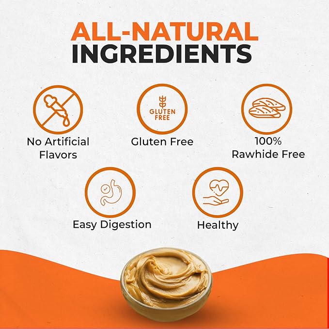 Canine Naturals Peanut Butter Chew - 100% Rawhide Free Dog Treats - Made with Real Peanut Butter - All-Natural and Easily Digestible - 5 Pack of 7 Inch Large Rolls for Dogs 50-75lb