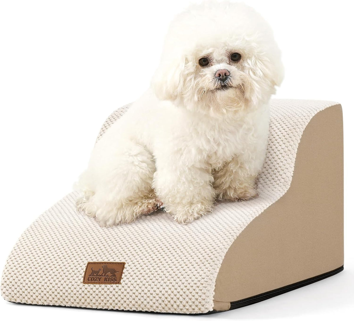 Dog Stairs for Small Dogs 11.8" H, Pet Step with Leakproof Cover, High Density Foam Cat Ramp for Chair or Sofa, Lightweight, Durable, Comfort, 15.7x19.7x11.8 inch, 2 Tiers, Beige