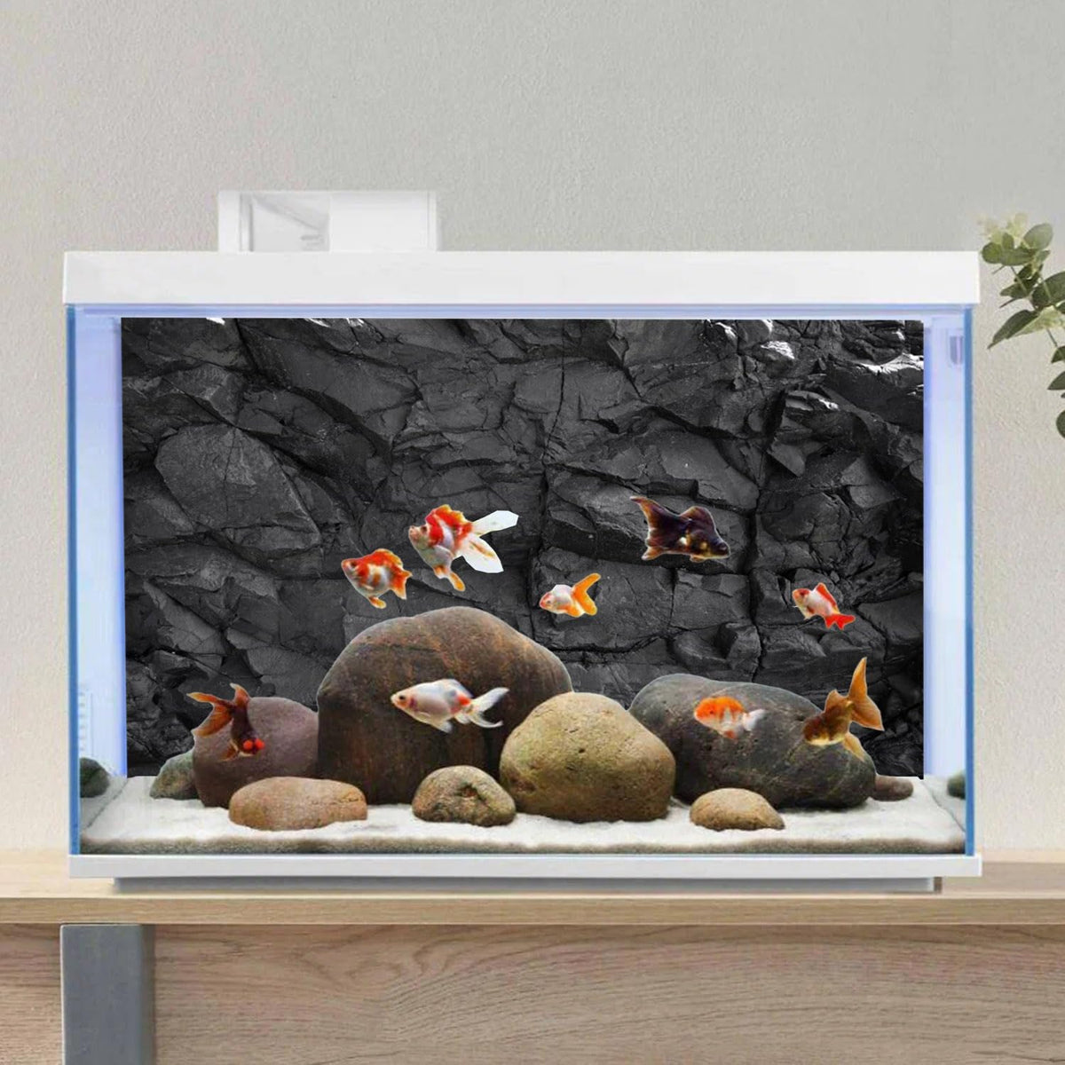 AWERT 72x24 inches Stone Aquarium Background Black Rock Fish Tank Background Rocky Terrarium Background Vinyl