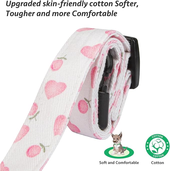 Cotton Handmade Dog Collar Cute and Distinctive Patterns White and Pink Love Heart with Pendant for Girl Boy Dogs Collars L