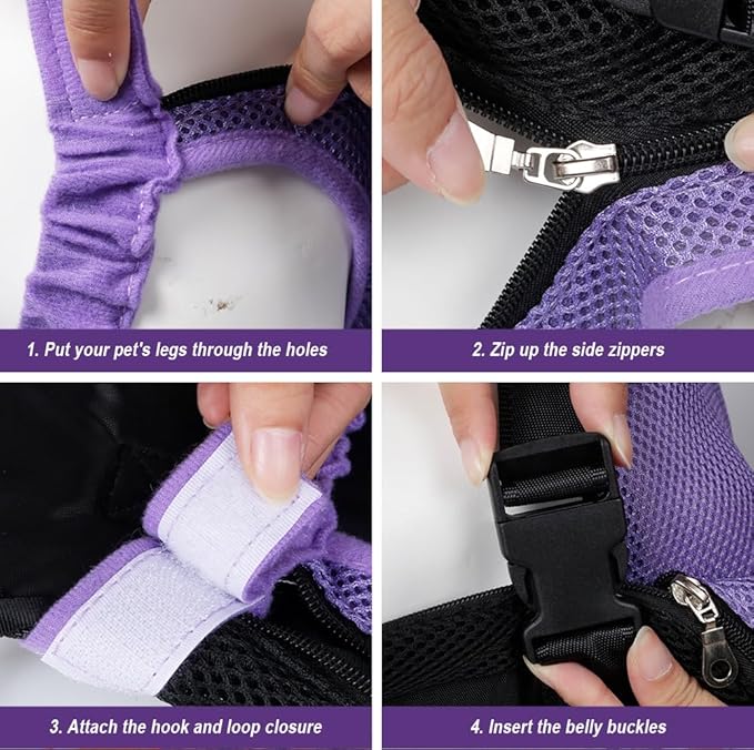FEimaX Dog Carrier Backpack Pet Legs Out Front Cat Travel Bag, Adjustable Puppy Backpacks Carriers Hands-Free for Small Medium Dogs Cats Hiking Traveling Camping Daily Walking (Large, Purple)