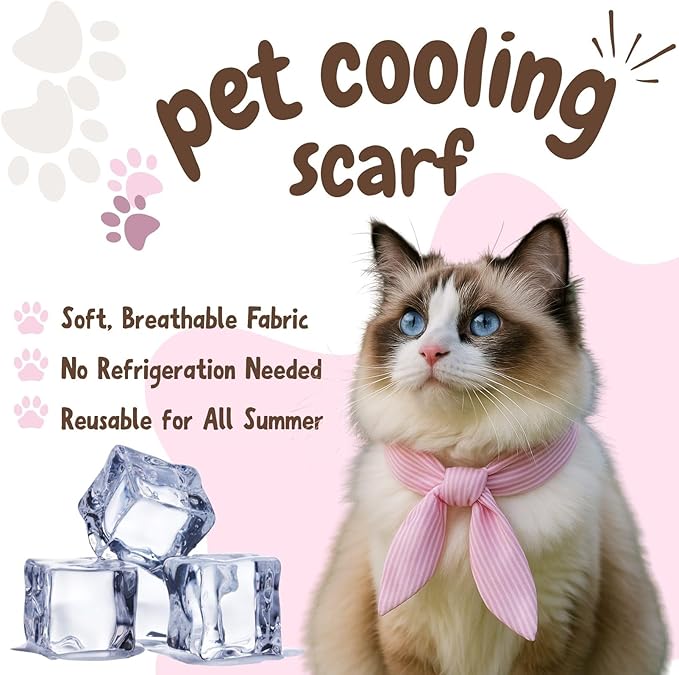 4pcs Cooling Scarf for Pets,Summer Cooling Scarves Keep Cats and Dogs Cool, Reused,Rrecycled,Suitable for Dogs (4pcs-Pink Stripe)
